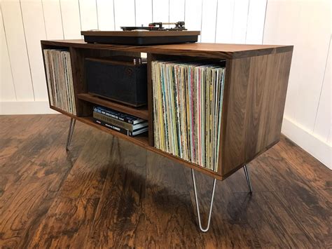 Solid Walnut Stereo And Turntable Cabinet With Album Storage Etsy