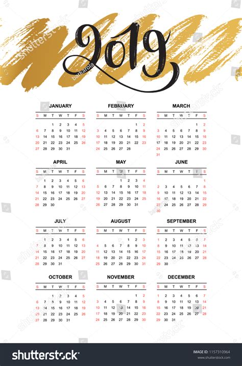 Calendar Design Concept 2019 Business Calendar Stock Vector Royalty