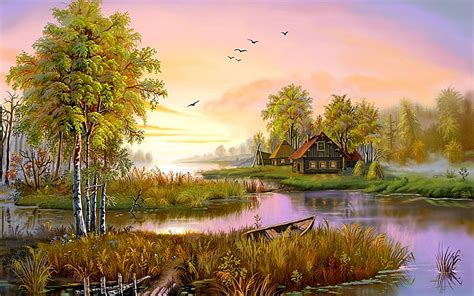 Houses On The Lake Hd Wallpaper Background Image