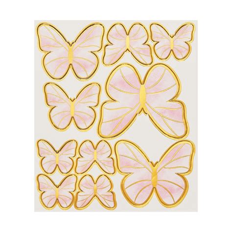 Gold Stripe Pink Butterfly Cake Topper Pack Of 10 Cake Toppers From