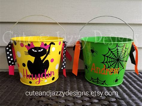 Halloween 5qt Tin Bucket Personalized Festive Trick Or Treat Etsy
