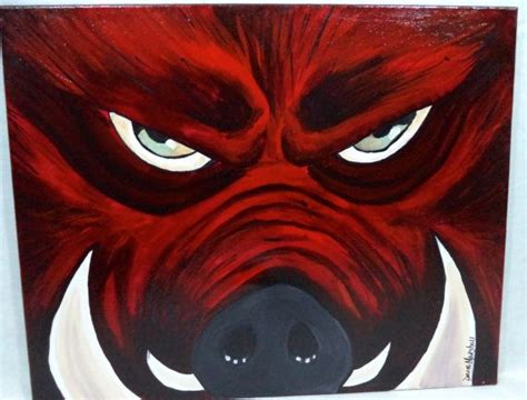 Original Razorback Acrylic Painting Mad Hog X Etsy Painting Acrylic Painting Stone Art