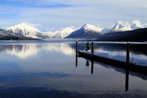 Winter Fishing On Lake Mcdonald At Glacier National Park Image Free