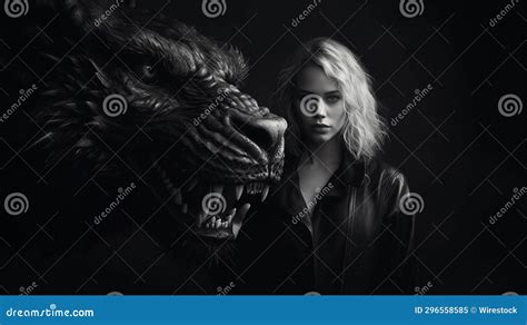 An AI Illustration of the Wolf and Woman is Holding Their Head Together