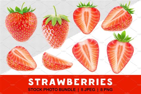 8 Cut Strawberries Graphic Objects ~ Creative Market