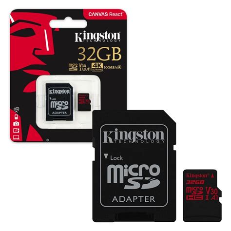 Kingston Canvas React Micro Sd Sdhc Memory Card 100mbs Uhs 1 U3 A1 V30