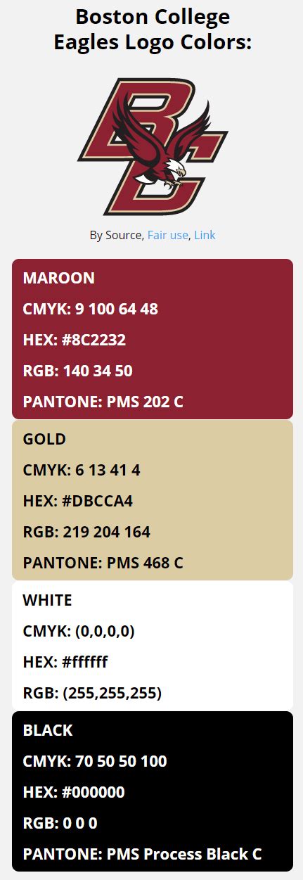 Boston College Eagles Team Colors Hex Rgb Cmyk Pantone Color Codes