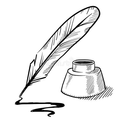 Feather Pen and Inkwell Drawing Stock Vector - Illustration of document