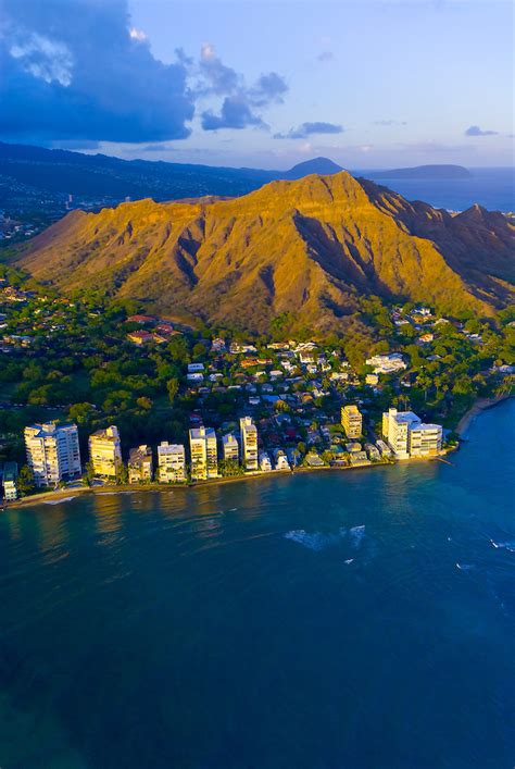 Aerial View Of Diamond Head Mountain Off Waikiki Beach Honolulu