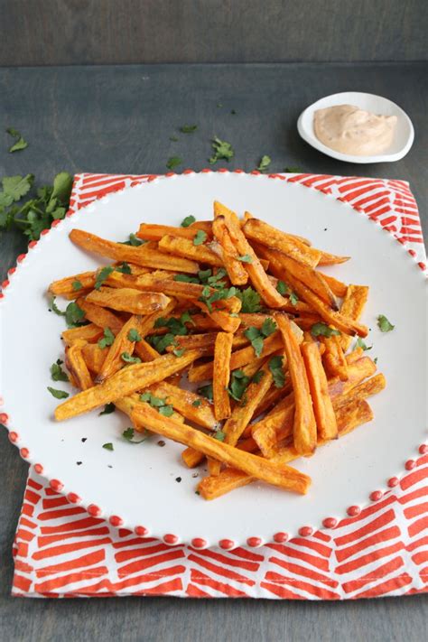 This sweet potato fries dip has a spicy kick that pairs perfectly with the sweetness of the potatoes. Best Baked Sweet Potato Fries - A Beautiful Mess