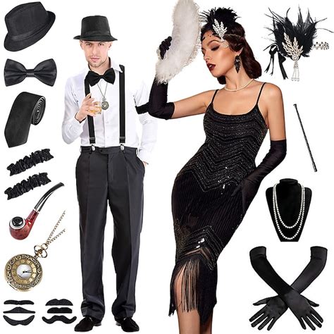 Roaring 20s Costumes For Couples Gangster Gentleman Flapper Girls Couples Costume Flapper Dress
