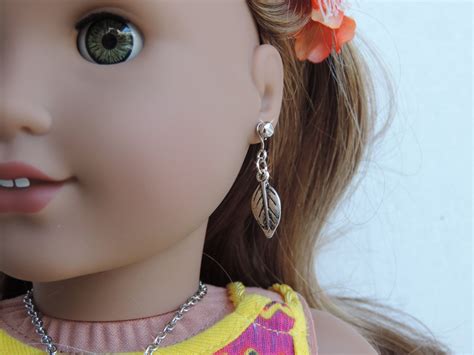 Silver Leaf Earrings For American Girl Doll Lea Clark Leaf Earrings
