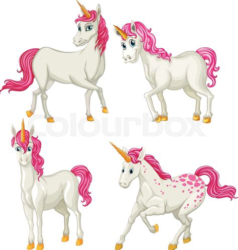 White Unicorn In Four Actions Stock Vector Colourbox