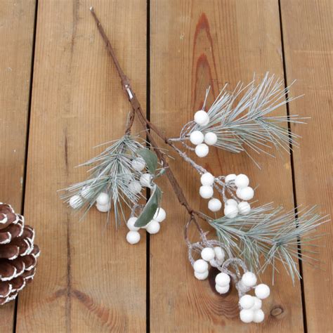 Artificial Winter Frosted White Berry Pine Spray By Dibor
