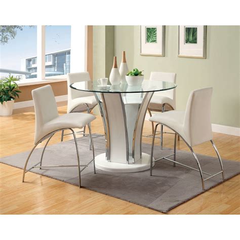 Furniture Of America Florencine 5 Piece Counter Height Round Glass Top Dining Set W