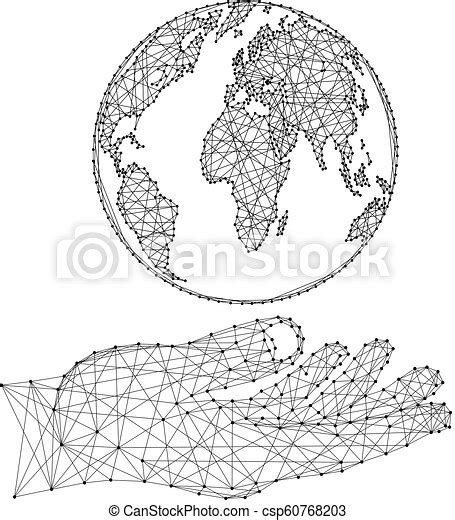 Globe World Lies In The Palm Of Hand From Abstract Futuristic Polygonal
