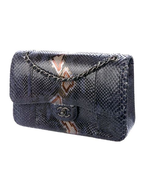 Chanel Blue Snakeskin Exotic Leather Large Evening Shoulder Flap Bag At