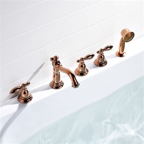 Contemporary Rose Gold Five Holes Widespread Bathtub Shower Faucet With