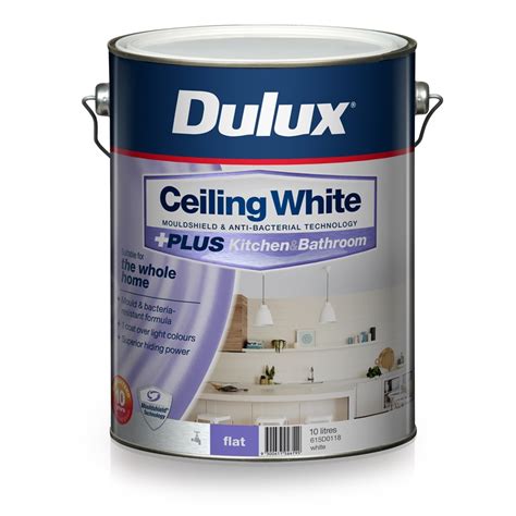 The best kind of paint to use on kitchen ceilings is a flat, matte acrylic, according to designing solutions and apartment therapy. Dulux White Ceiling +PLUS Kitchen and Bathroom Paint - 10L