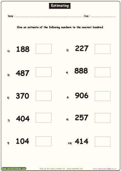 Estimating Numbers Worksheets 2nd Grade