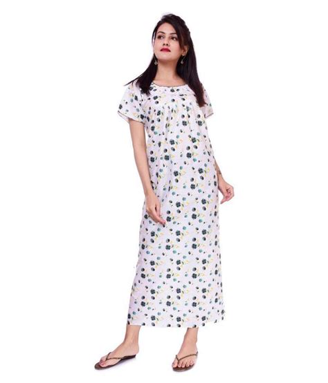 Buy Rajeraj Cotton Nighty And Night Gowns White Online At Best Prices In India Snapdeal