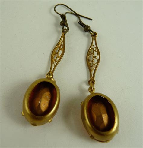 Vintage Art Deco Drop Earrings Amber Stones From Ornaments On Ruby Lane