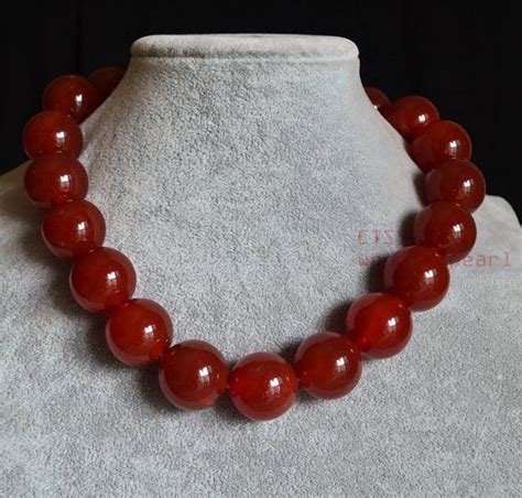 Very Big Red Agate Bead Necklace 20 Mm Red Bead Necklace Etsy