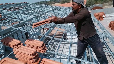 Mangalore Clay Roof Tiles Fitting Work On G I Framing Work YouTube