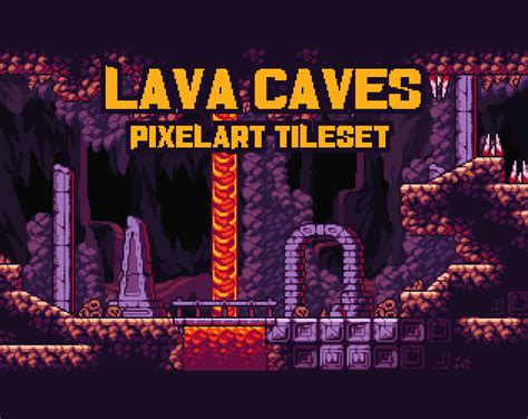 Lava Caves Fantasy Pixel Art Tileset By Aamatniekss
