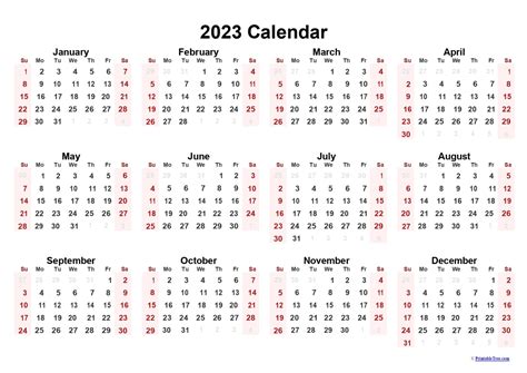 Printable Calendar 2023 One Page With Holidays Single Page 2023
