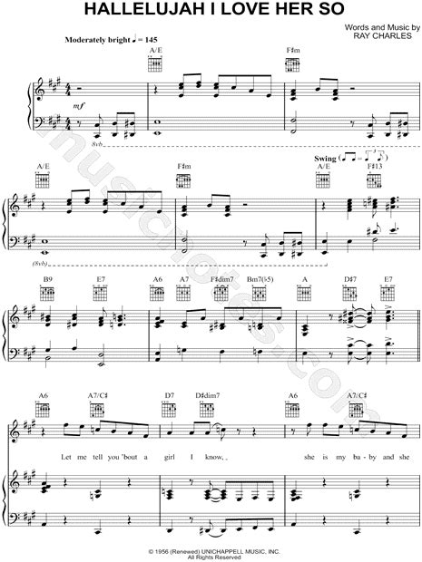 Ray Charles Hallelujah I Love Her So Sheet Music In A Major Transposable Download And Print