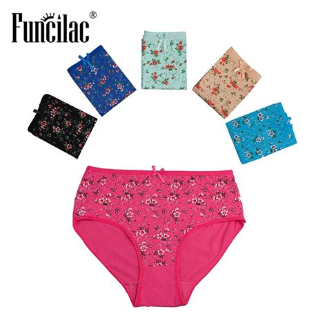 Funcilac Womens Underwear Cotton Floral Print Plus Size Sexy Panties Seamless For Ladies 6 Pcs