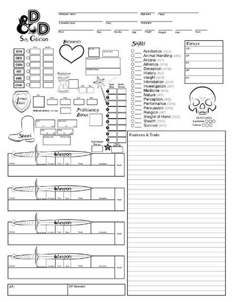 Dungeons Dragons 5th Edition Character Sheet Rpg Best Printable 5e