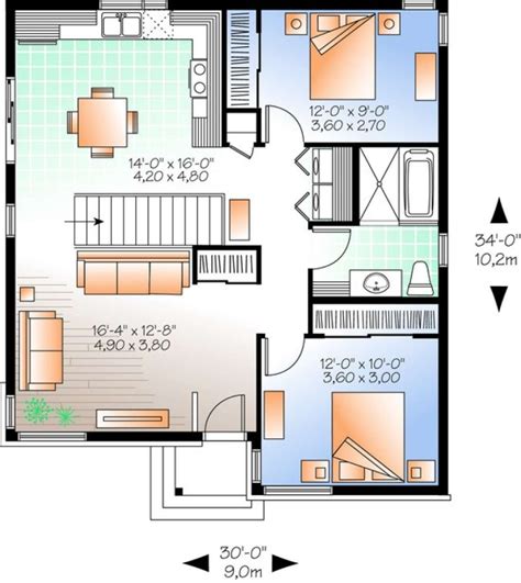 House Plan 034 00968 Narrow Lot Plan 962 Square Feet 2 Bedrooms 1