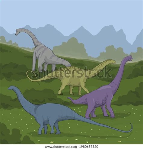 Four Dinosaurs Long Necks Different Species Stock Vector Royalty Free