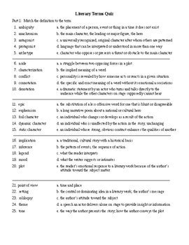 A) terms are generally associated with a definite branch of science. Literary Terms Quiz and Worksheets and KEYS by Lonnie Jones Taylor