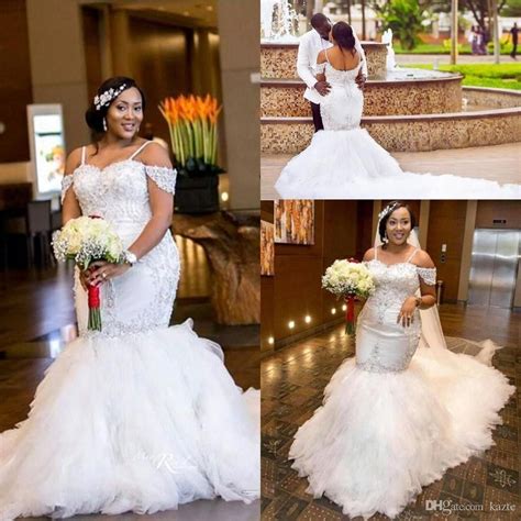 Sexy African Plus Size Mermaid Off Shoulder Wedding Dresses 2017 Sparkly Crystal Cathedral Train