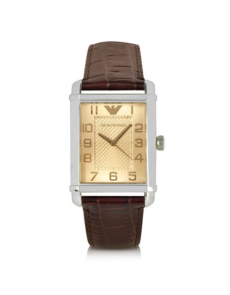 Emporio Armani Crocoembossed Leather Strap Dress Watch In Brown For Men