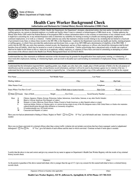 Printable Healthcare Worker Background Check Form Fill Online