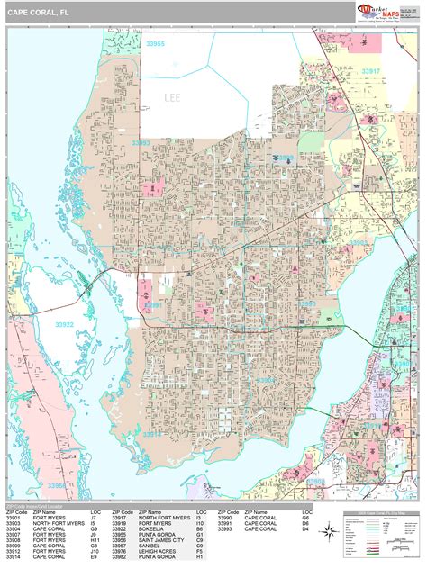 Cape Coral Florida Wall Map Premium Style By Marketmaps Mapsales