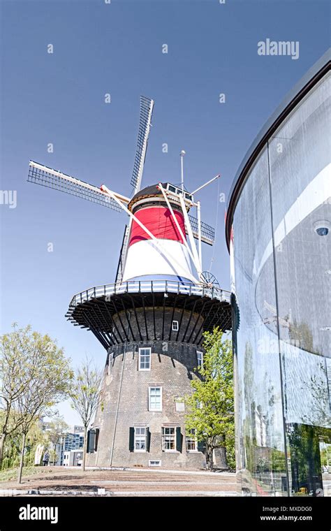 Leiden South Holland Netherlands Windmill And Covered Car Park Leiden Südholland