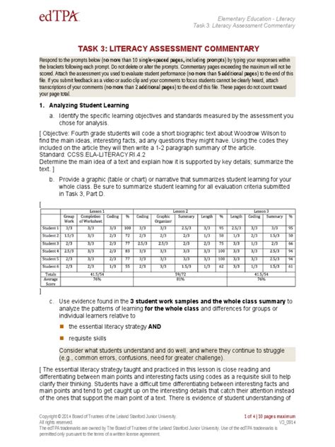 Edtpa Task 3 Pdf Educational Assessment Literacy