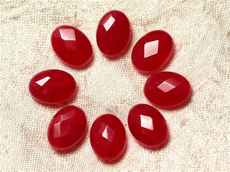 2pc Stone Jade Red 4558550030047 14x10mm Faceted Oval Etsy