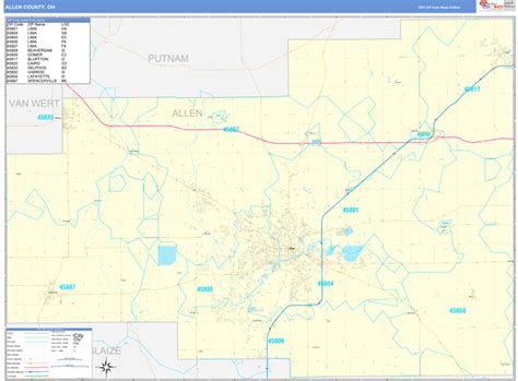 Allen County Oh Zip Code Wall Map Basic Style By Marketmaps