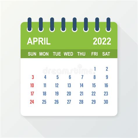 April 2022 Calendar Leaf Calendar 2022 In Flat Style Vector