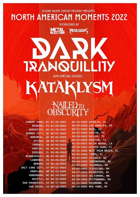 Dark Tranquillity Kataklysm Nailed To Obscurity Tour Nextmosh