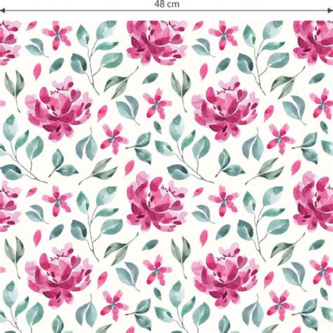 Patterned Wallpaper Watercolour Flowers 02 Pink Wall