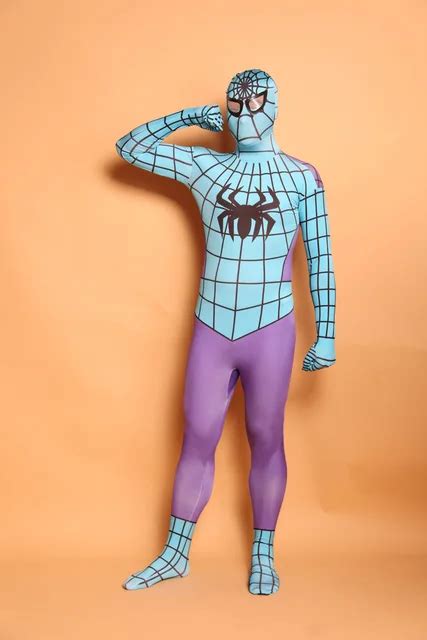 Lp081662 Super Quality Unisex Adult Full Body Purple And Blue Lycra Spandex Superhero Spiderman