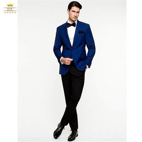 navy blue suits with black pants mens tuxedos custom made slim fit grooms notch lapel two