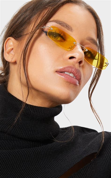 Yellow Ultra Slimline Frameless Sunglasses Prettylittlething Qa